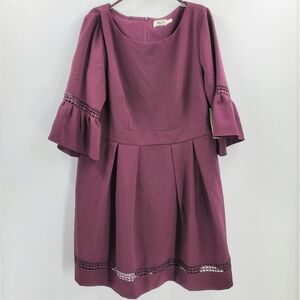 Women's Eliza J Fit Flare Dress Purple Pleated Boat Neck 3/4 Sleeve Size 18 NEW